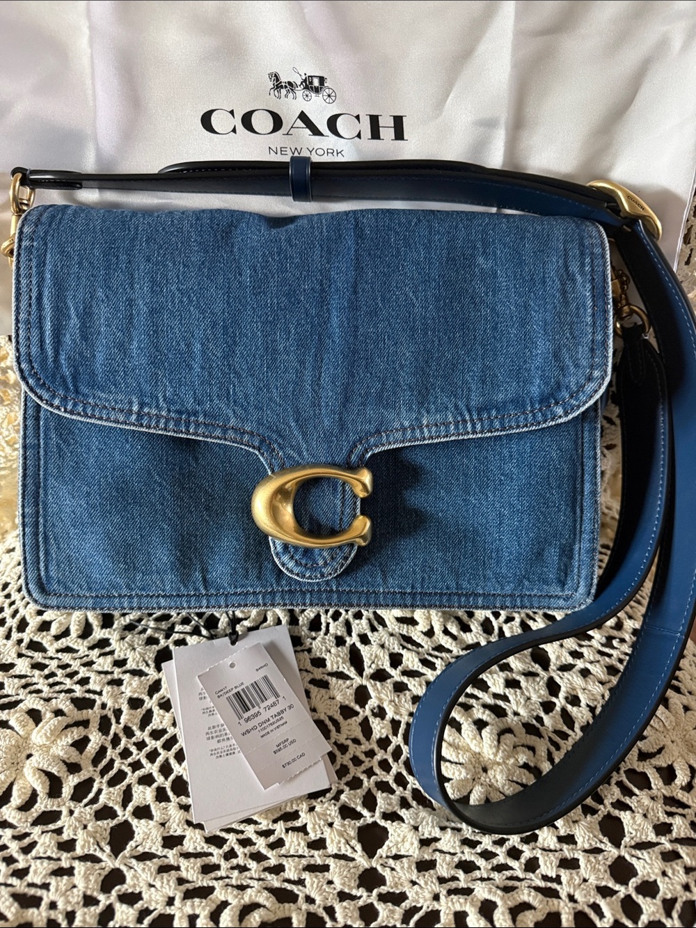 COACH Denim Chain Tabby 30 Shoulder Bag with Gold 'C' Accent & Chunky Gold Chain - Picture 1 of 8